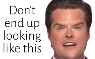 A man in a suit with a heavy forehead and droopy eyebrows is next to the text “Don’t end up looking like this” on a plain white background.